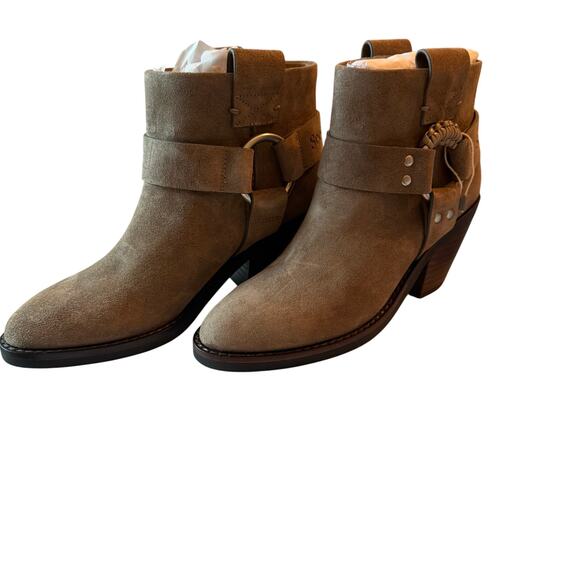 See by Chloé Ankle Boots Taupe Suede Western Luxury Block Heel Size 36 6 NIB - Picture 2 of 9